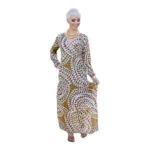 Marie Oliver Luciana Mosaic Maxi Dress Olive Green Silk Size Small‎